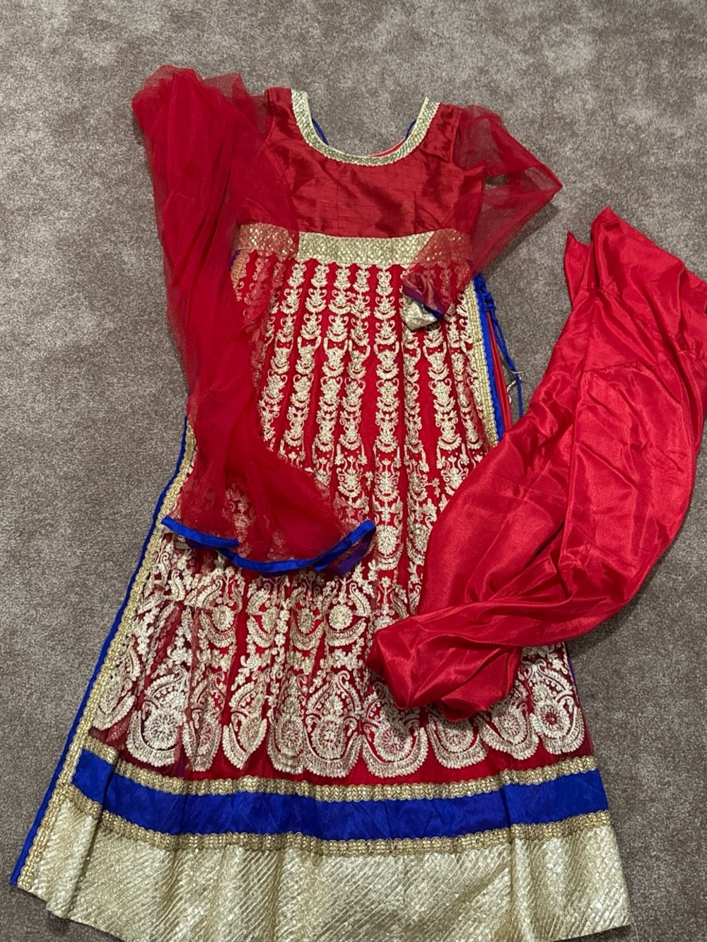 Women’s Red Embroidered Party Dress with Gold Accents